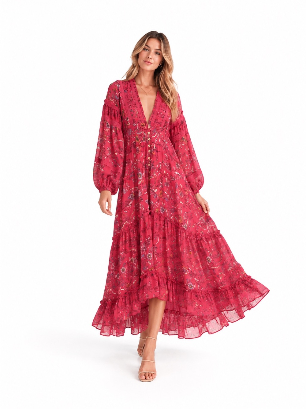 Free People Floral Boho Maxi Dress – Pink | Size Small